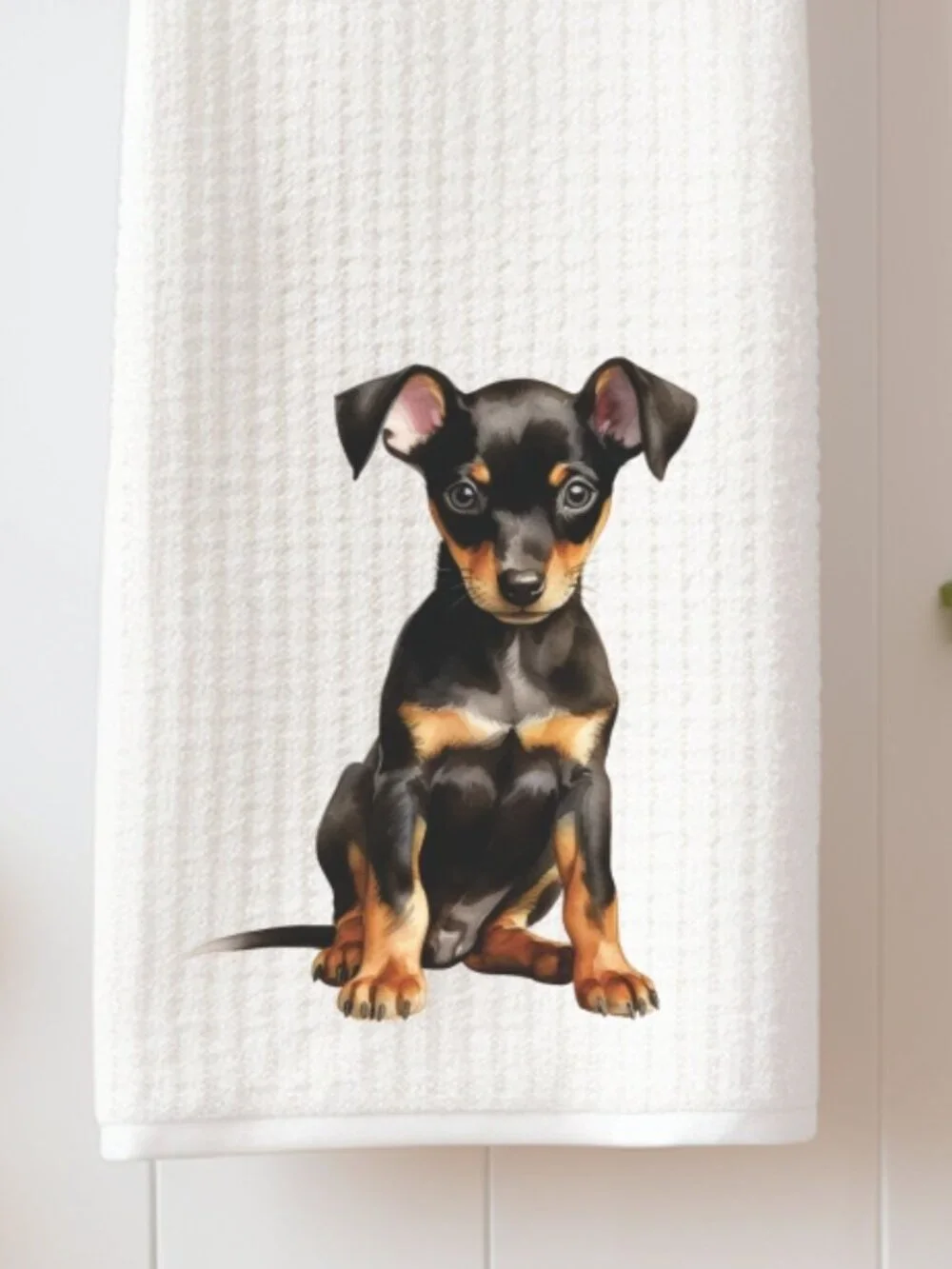 Manchester Terrier Puppy Waffle Weave Decorative Kitchen Tea Towel